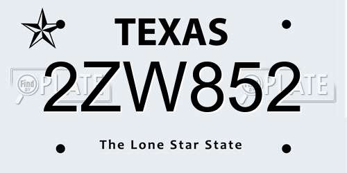 2ZW852 Texas License Plate