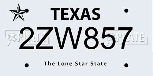 2ZW857 Texas License Plate