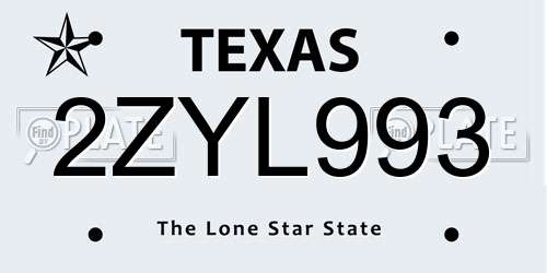 2ZYL993 Texas License Plate