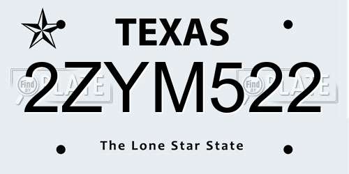 2ZYM522 Texas License Plate
