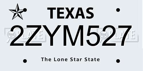 2ZYM527 Texas License Plate