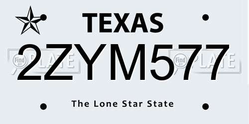 2ZYM577 Texas License Plate