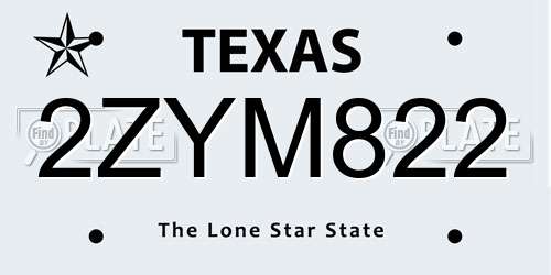 2ZYM822 Texas License Plate