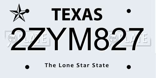 2ZYM827 Texas License Plate