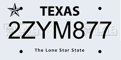 2ZYM877 Texas License Plate
