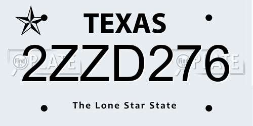 2ZZD276 Texas License Plate