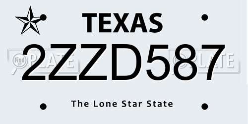 2ZZD587 Texas License Plate