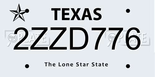 2ZZD776 Texas License Plate