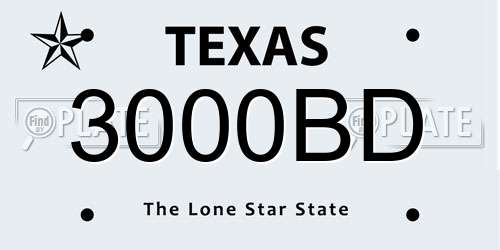 3000BD Texas License Plate