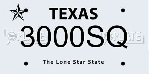 3000SQ Texas License Plate