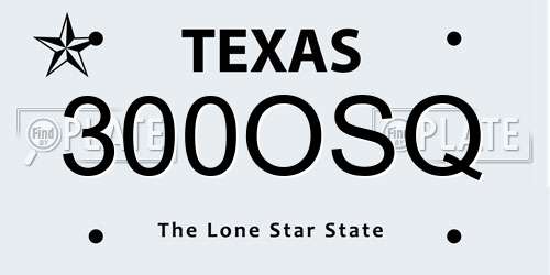 300OSQ Texas License Plate