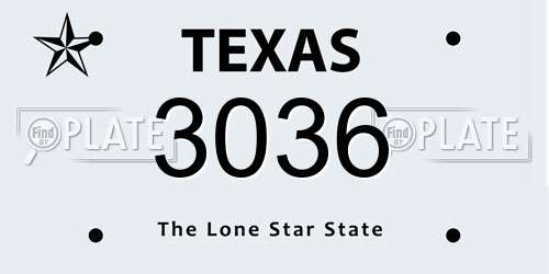 3036 Texas License Plate