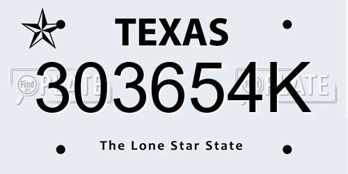 303654K Texas License Plate