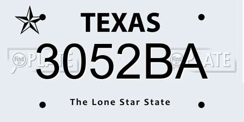 3052BA Texas License Plate