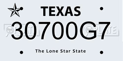 30700G7 Texas License Plate