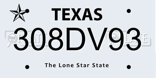 308DV93 Texas License Plate