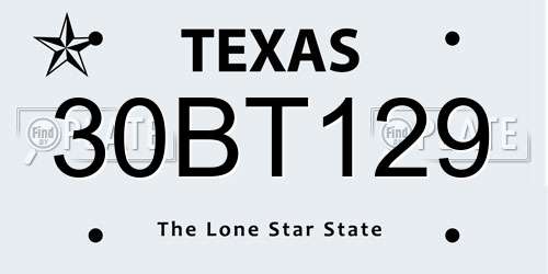 30BT129 Texas License Plate