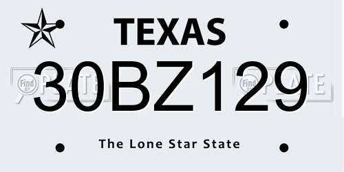30BZ129 Texas License Plate