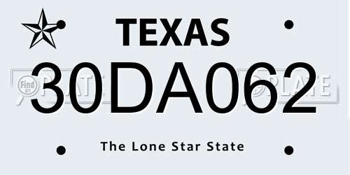 30DA062 Texas License Plate