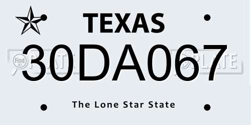 30DA067 Texas License Plate
