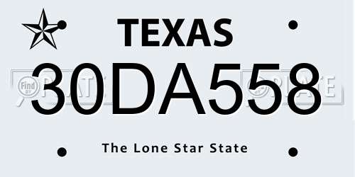 30DA558 Texas License Plate