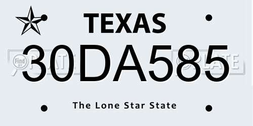 30DA585 Texas License Plate