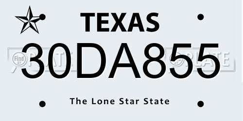 30DA855 Texas License Plate