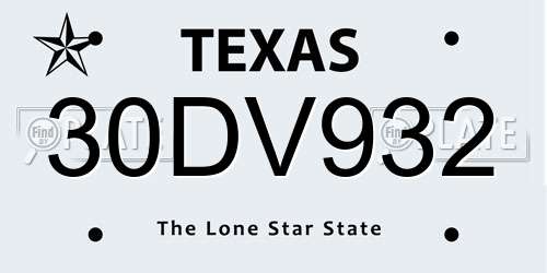 30DV932 Texas License Plate