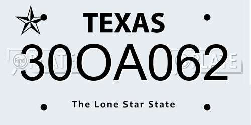30OA062 Texas License Plate
