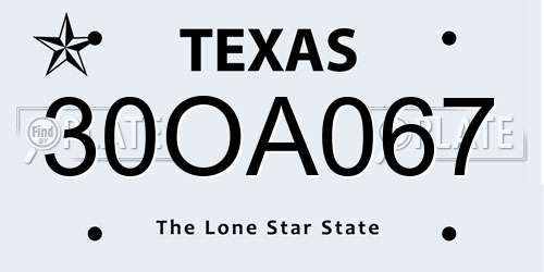 30OA067 Texas License Plate