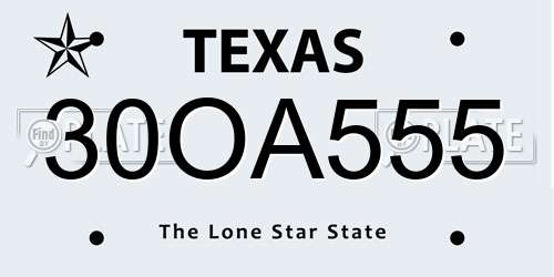 30OA555 Texas License Plate