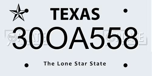 30OA558 Texas License Plate