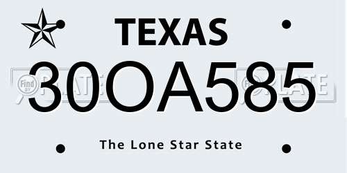 30OA585 Texas License Plate