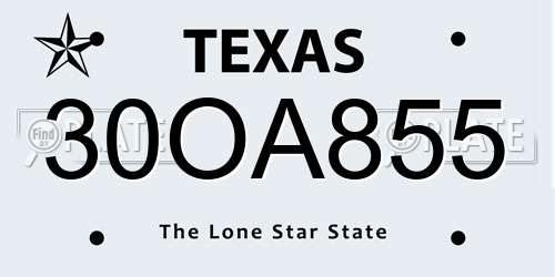 30OA855 Texas License Plate