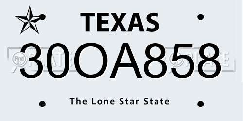 30OA858 Texas License Plate