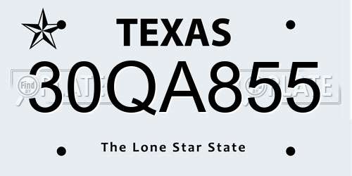30QA855 Texas License Plate