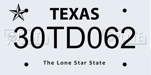 30TD062 Texas License Plate