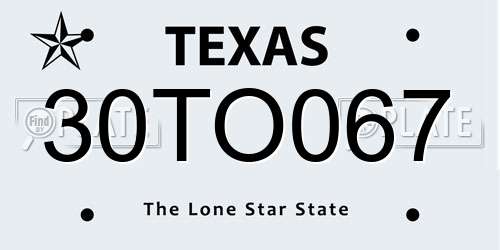 30TO067 Texas License Plate