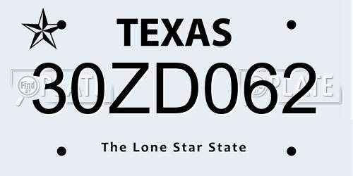 30ZD062 Texas License Plate