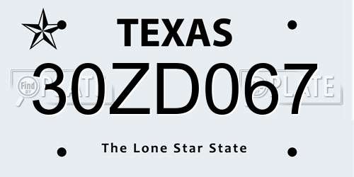 30ZD067 Texas License Plate