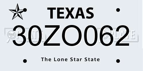 30ZO062 Texas License Plate