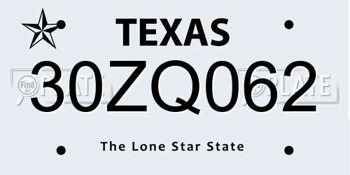 30ZQ062 Texas License Plate