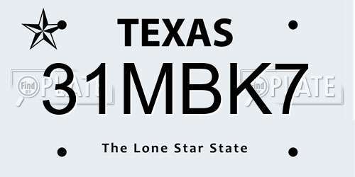 31MBK7 Texas License Plate