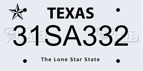 31SA332 Texas License Plate