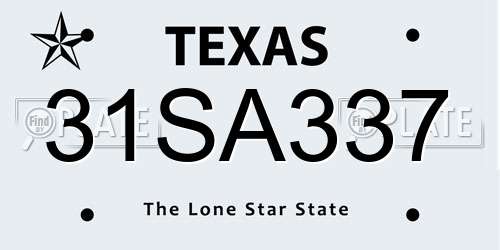 31SA337 Texas License Plate