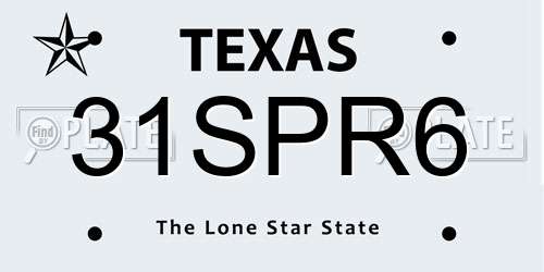 31SPR6 Texas License Plate