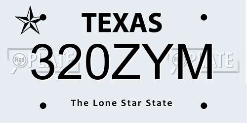320ZYM Texas License Plate