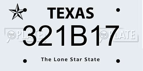 321B17 Texas License Plate