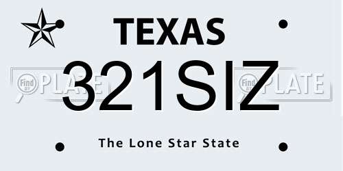 321SIZ Texas License Plate