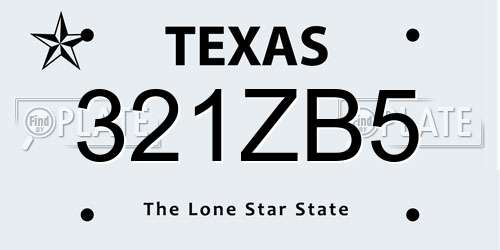 321ZB5 Texas License Plate